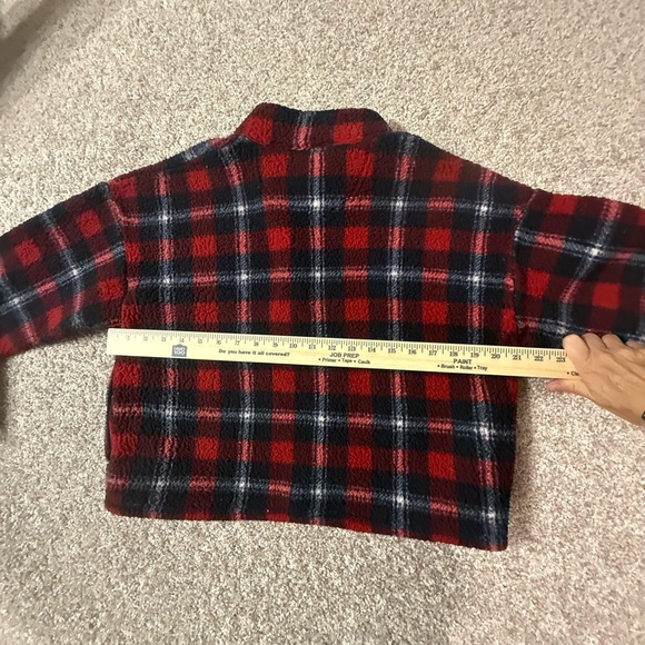 American Eagle Red & Navy Crop Plaid Quarter Zip-Up Fleece Pullover Thick Small - Picture 6 of 6